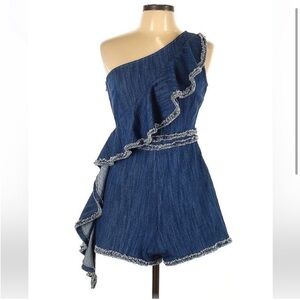Alexis Blue One-Shoulder Denim Romper